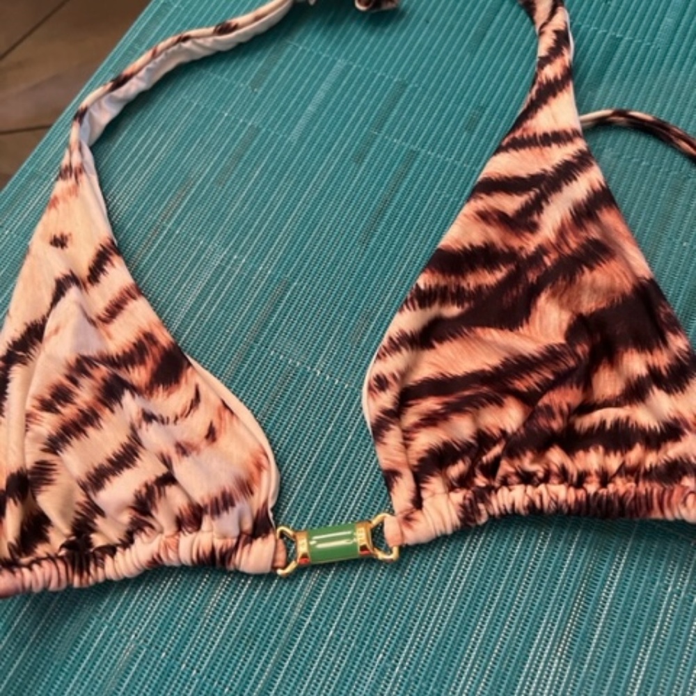 Vix Bikini, Tiger Print, Green Beaded, S